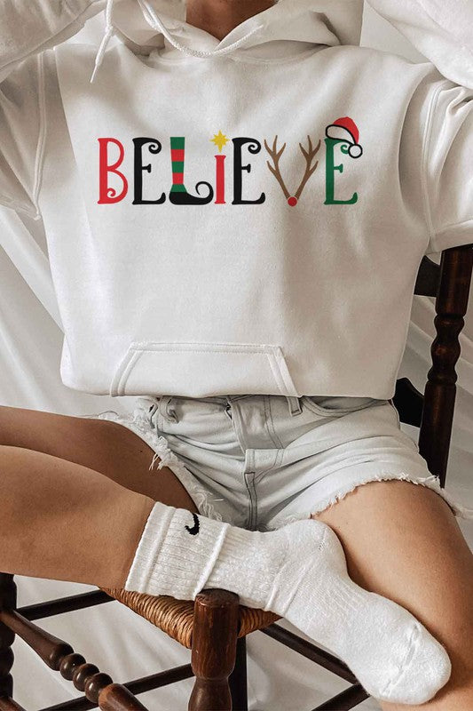 BELIEVE CHRISTMAS GRAPHIC HOODIE PLUS SIZE