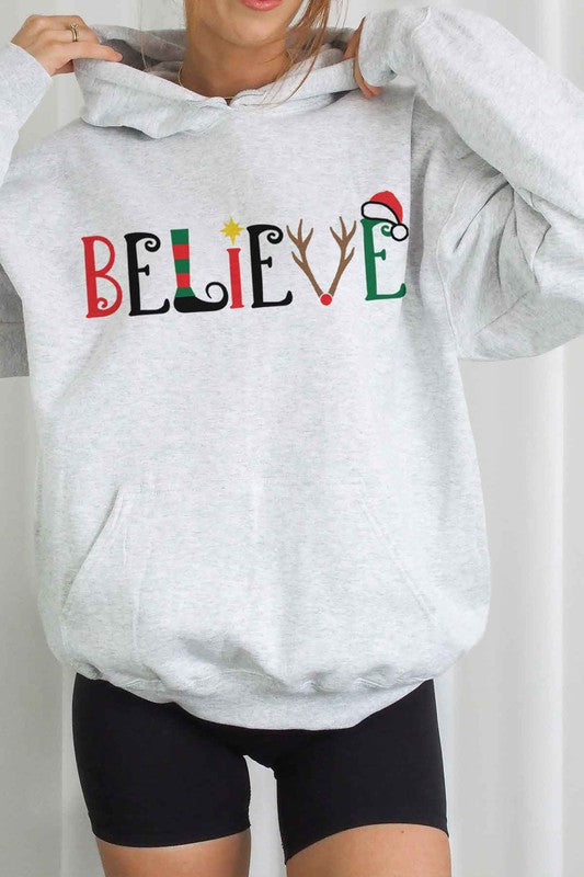 BELIEVE CHRISTMAS GRAPHIC HOODIE PLUS SIZE