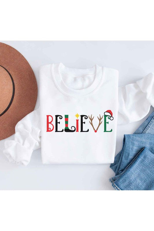 BELIEVE CHRISTMAS GRAPHIC SWEATSHIRT
