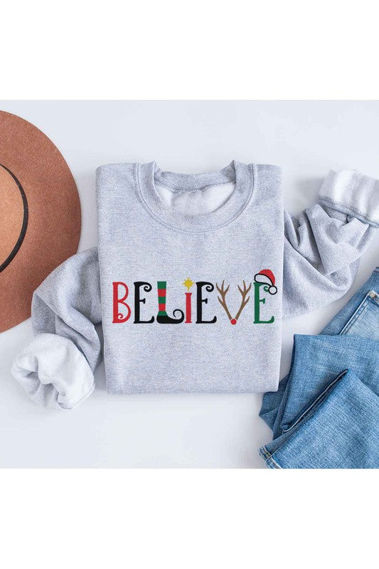 BELIEVE CHRISTMAS GRAPHIC SWEATSHIRT PLUS SIZE
