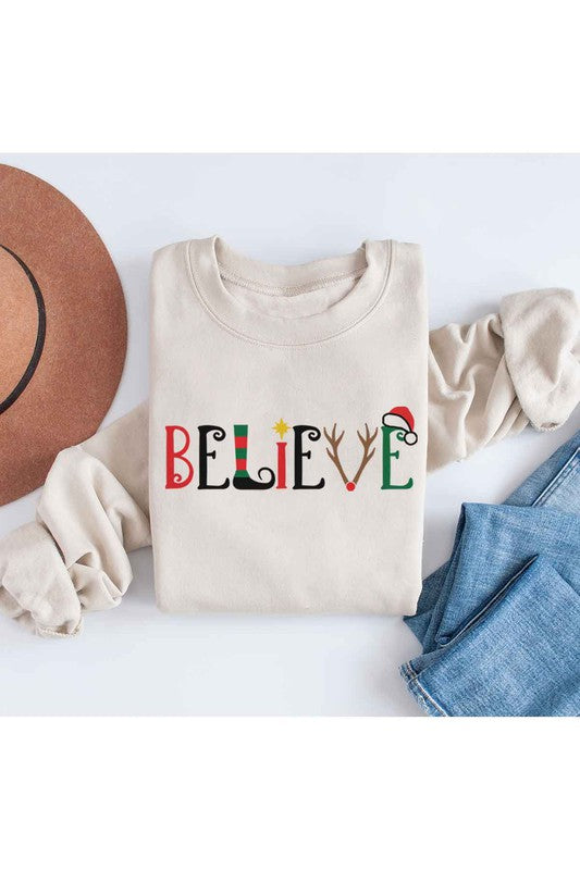BELIEVE CHRISTMAS GRAPHIC SWEATSHIRT PLUS SIZE