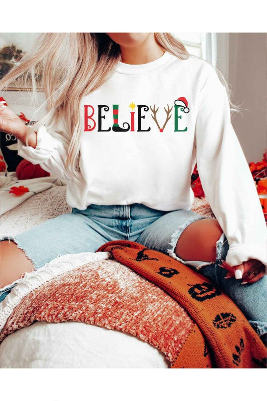 BELIEVE CHRISTMAS GRAPHIC SWEATSHIRT PLUS SIZE