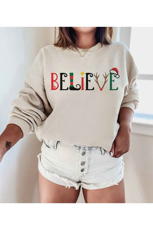 BELIEVE CHRISTMAS GRAPHIC SWEATSHIRT PLUS SIZE