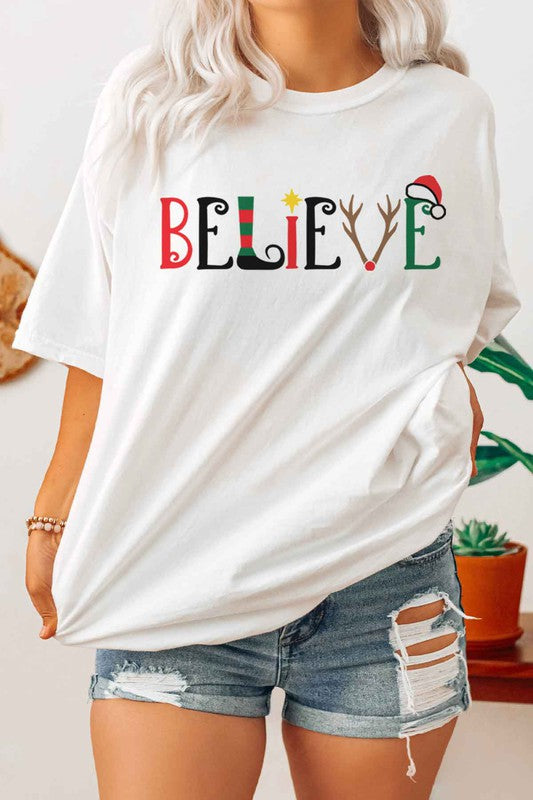 BELIEVE CHRISTMAS GRAPHIC T SHIRT