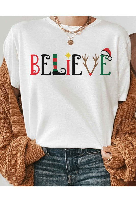 BELIEVE CHRISTMAS GRAPHIC T SHIRT
