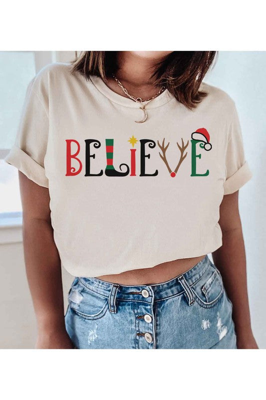 BELIEVE CHRISTMAS GRAPHIC T SHIRT