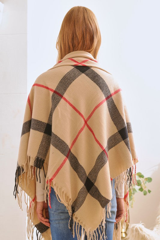 PLAID SQUARE FRINGE SHAWL SCARF