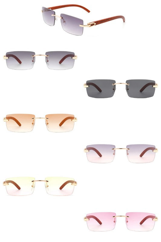 Rectangle Rimless Retro Tinted Sunglasses