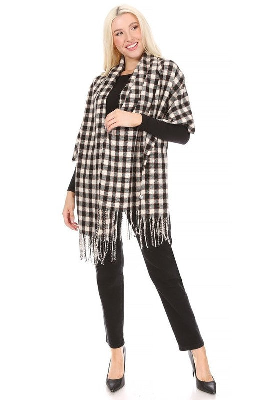 FRINGED PLAID LONG SCARF