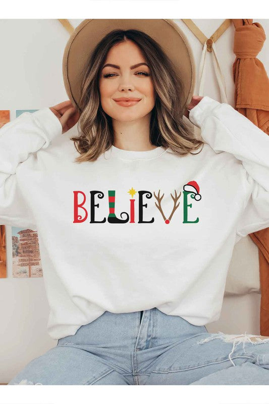 BELIEVE CHRISTMAS GRAPHIC SWEATSHIRT PLUS SIZE