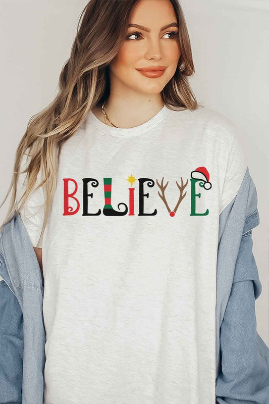 BELIEVE CHRISTMAS GRAPHIC T SHIRT