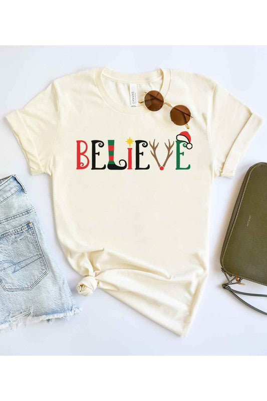 BELIEVE CHRISTMAS GRAPHIC T SHIRT