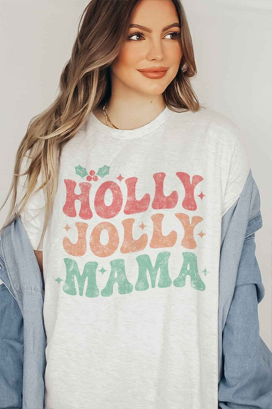 HOLLY JOLLY MAMA CHRISTMAS GRAPHIC T SHIRT