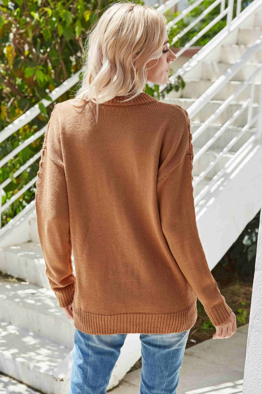 Pom-Pom Drop Shoulder Ribbed Trim Sweater