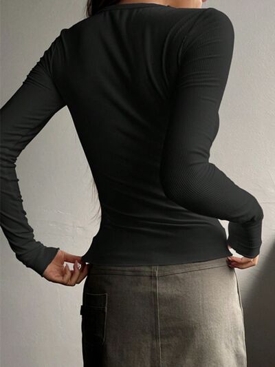 Half Button Long Sleeve T-Shirt