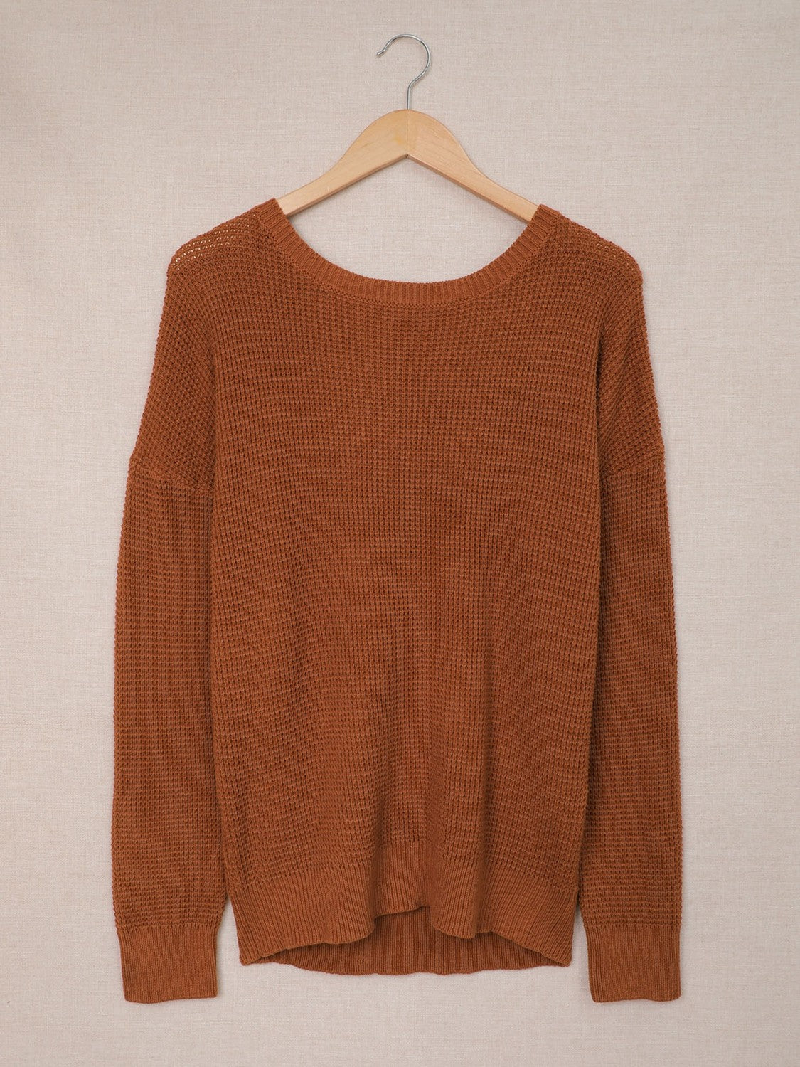 Crisscross Back Waffle-Knit Sweater