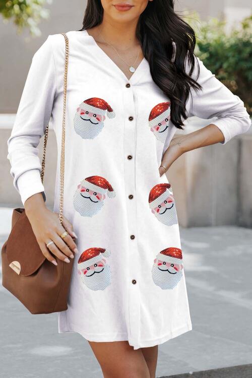 Sequin Santa Button Up Long Sleeve Cardigan