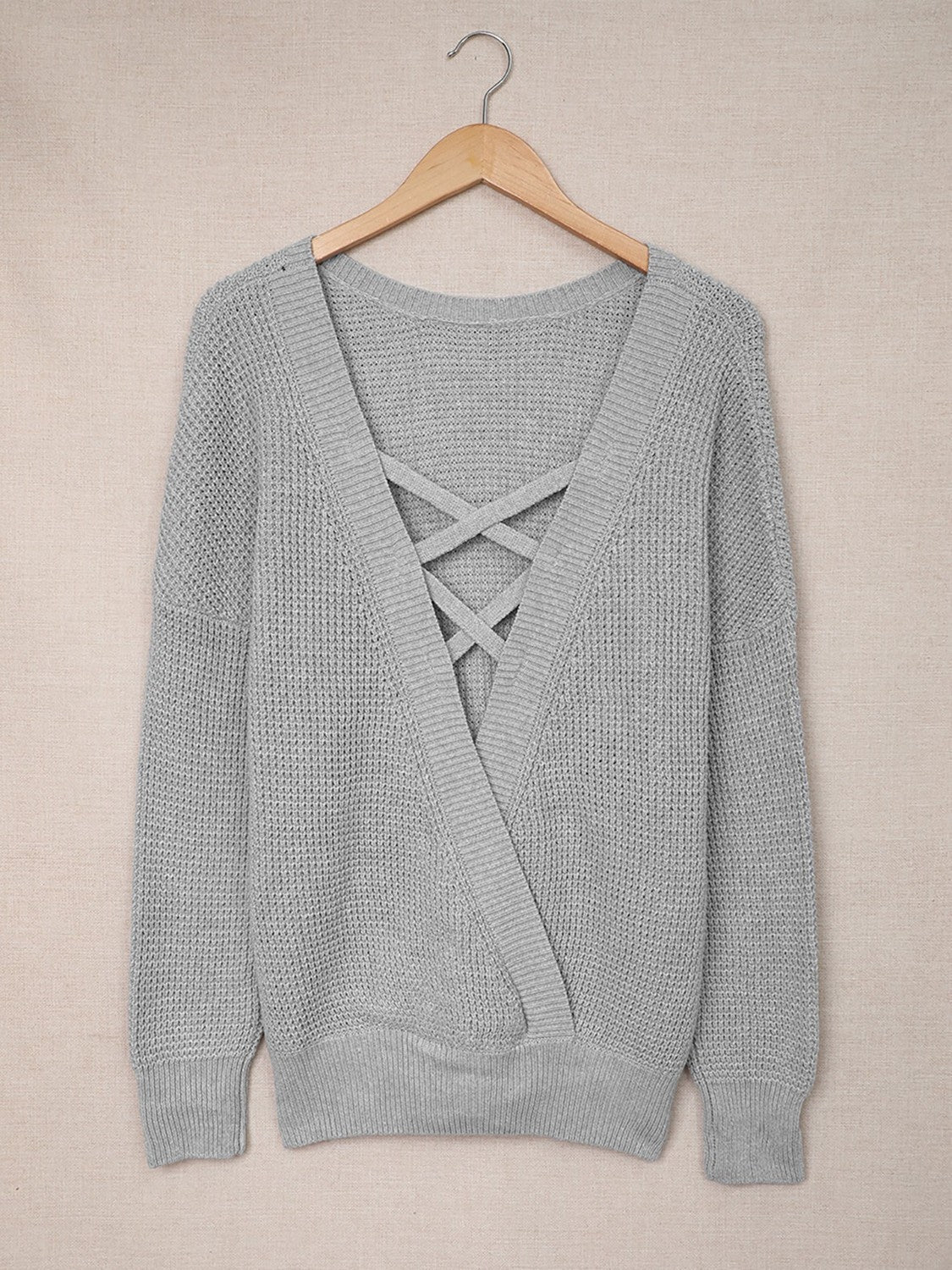 Crisscross Back Waffle-Knit Sweater